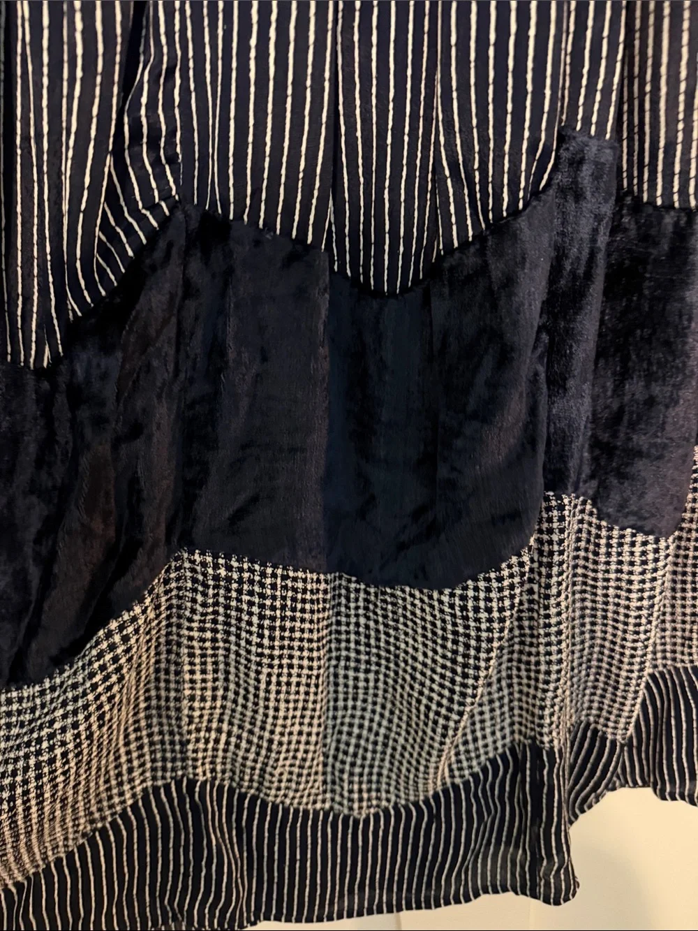 Agapo NWT 90s Deadstock Navy Tiered Cottagecore Maxi Skirt with Mixed Textures